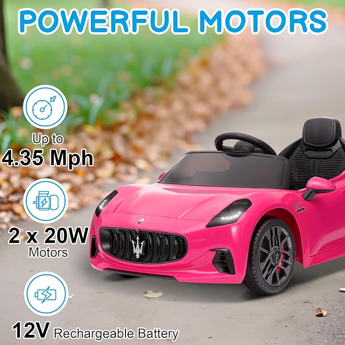Winado 12V Ride on Car, Licensed Maserati Electric Car for Toddlers W/Remote Control, Battery Car for Kids with Bluetooth, 3 Speeds, LED & Rear Lights, Music & Horn (Pink)