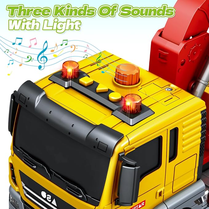 Bstoyder Kids Toys for 3 4 5 6 7 Years Old Boys, Large Tow Truck Toy, Friction Powered Transport Truck Crane Vehicle Toy with Lights and Sounds, Racing Car, Birthday Gifts for Boys Girls