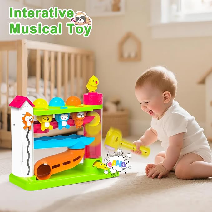 VOILBTOY Musical Toy for 1-2 Year Old Boys,Educational Baby Toys 12-18 Months,Ball Drop Toy with English & Spanish,Fine Motor Toys for Toddlers 1-3,Birthday Gift for 1+ Year Old Boy (Green)