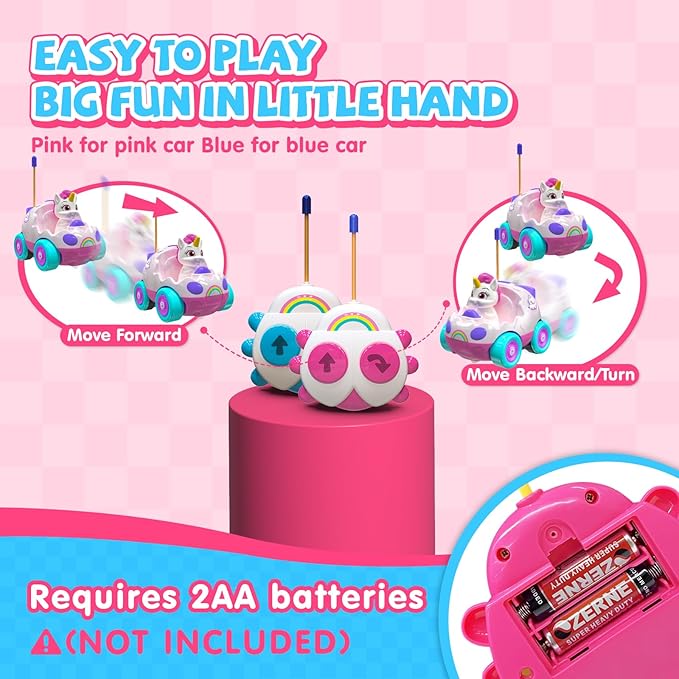 AEROQUEST Unicorn Toys for Girls Remote Control Car for Toddlers 1-3 2 Pack RC Cars with LED Lights & Music Toys for Ages 2-4 Birthday Gifts for 4-6 6-8 Year Old (Unicorn)
