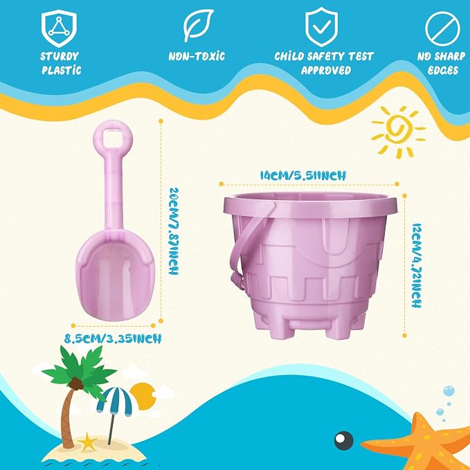 Sosation Sand Buckets Bulk for Kids Summer Sand Buckets and Shovels for Kids 5.5 Inch Plastic Beach Pails Toys for Girls Boys Gift Party Favor, 5 Assorted Colors(Macaron,60 Pcs)