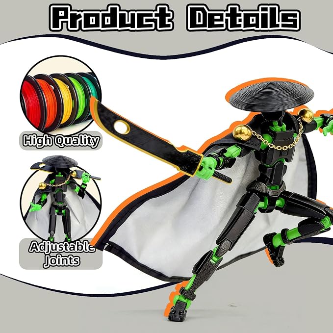 T13 Assembly Completed Action Figures,T-13 Action Figure, Robo 13 3D Printed Action Figure - The Ultimate Hero for Action-Packed Playtime,5.2 Inch, Black Green