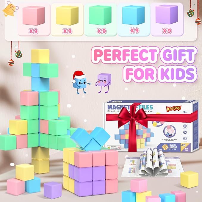 45pcs Magnetic Blocks for Kids Ages 3-5,Magnetic Building Blocks for Toddlers Girl Toys,Creative Sensory Toys 4-8 Magnet Cubes Toys Gifts for 3 4 5 6 7 8 Year Old Boys & Girls Birthday Christmas Gift