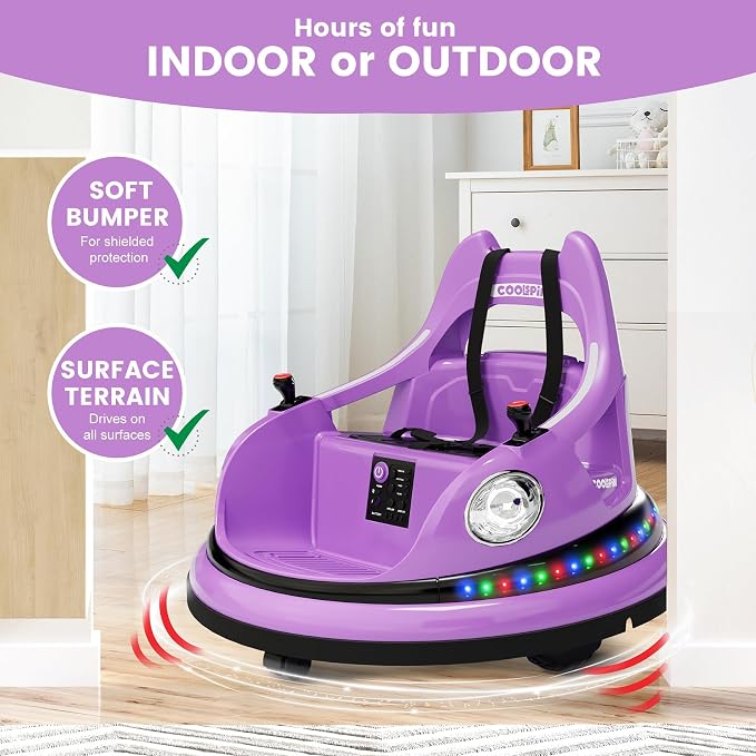 Bumper Car for Kids, 12V Ride on Bumper Car for Toddler with Remote Control, 2-Speed, 2 Driving Modes, 360°Spin, Anti-Collision Padding, Lights, Music, Electric Bumping Car for Children 1.5-6, Purple