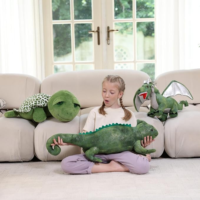 Giant Lizard Stuffed Animal, 31.5" Cute Large Iguana Plush Pillow for Kids Boys Girls, Huge Soft Stuffed Chameleon for Christmas Birthday Gift, Realistic Stuffed Reptile Toy for Animal Lover