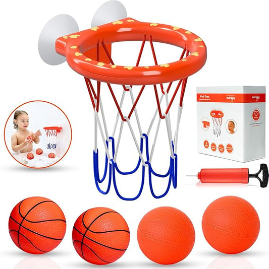 MARPPY Bath Toys – Bathtub Basketball Hoop for Toddlers and Kids, Bath Toy Shower Toy with 4 No-Hole Balls and Suction Cups Basketball Hoop Bath, Tub Toys for Kids and Toddlers