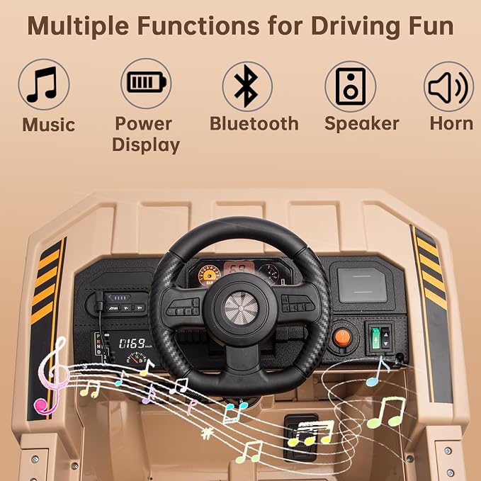 12V Ride On Dump Truck Kids Ride On Car for Kids, Battery Powered Electric Car with Remote Control, Electric Dump Bed, Wear-Resistant Tires, 4 Wheels Tractor Ride On Toys, Khaki