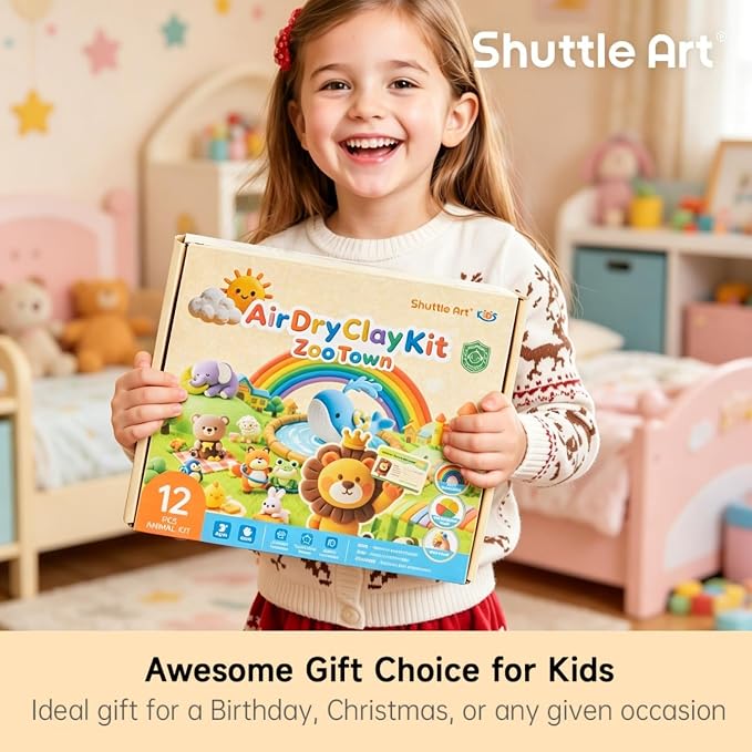 Shuttle Art Air Dry Clay for Kids - Zoo Town, 55 PCS Modeling Clay Kit with Sculpting Tools and Tutorials, Safe & Non-Sticky, Craft Gifts for Boys & Girls