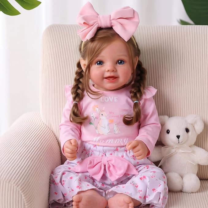 BABESIDE Lifelike Reborn Baby Dolls Dara - 20 Inch Realistic-Newborn Baby Doll Brown Hair Girl Handmade Real Life Baby Dolls with Clothes and Toy Accessories Gift for Kids Age 3+