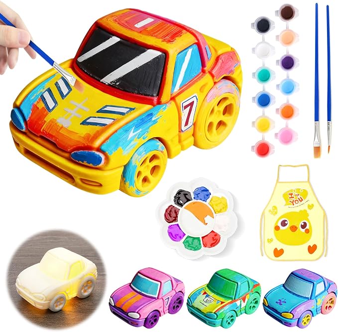 Paint Your Own Car Lamp Kit, Arts and Crafts for Kids Ages 8-12, Arts and Crafts for Kids 4-6, DIY City Sprite Car Night Light, Painting Kit Birthday Gifts for Girls Boys Ages 3 4 5 6 7 8 9 10 11 12+