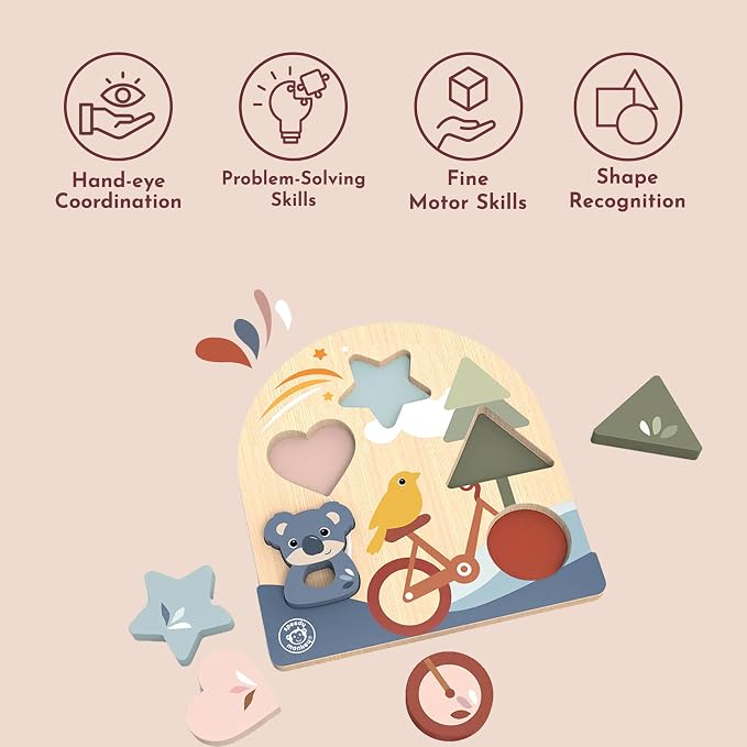SPEEDY MONKEY Early Learning Puzzle for Toddlers 12m+ | 4-Piece Shape & Color Recognition Sorter Wooden Puzzle | Fine Motor Skills Sorting Board | Educational Activity Toy Gift for Kids