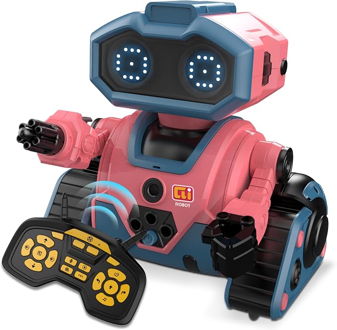BYTEWAR Interactive Smart Robot Toys, Rechargeable Remote Control Emo Robot with Learning Gesture Sensing, Auto-Demonstration, Music and Dance, Shining LED Eyes, Robot Toy for Kids 3-5(Pink)