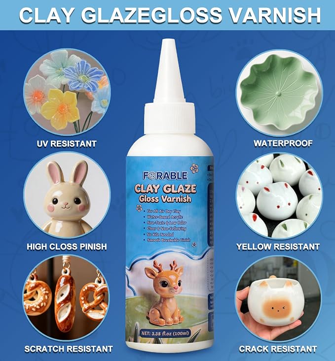 100ml Air Dry Clay Glaze, Air Dry Clay Varnish for Pottery, Air Dry Clay Sealant Prevent Cracking, Scratching & Wear for Clay, Ceramic, Paintings, Plaster, and Crafts (Gloss)