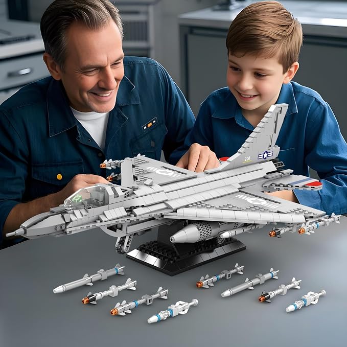 Reobrix F-16 Fighter Jet Building Set 33027, 1377 PCS Military Airplane Model Kit with Display Stand, Retractable Landing Gear, STEM Collectible Gift for Adults & Teens 14+