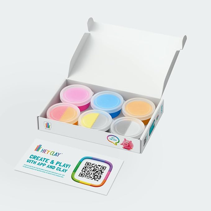 HEY CLAY Colorful Modeling Air Dry Clay for Kids 6 cans with Fun Interactive Instructions App - Kids Activities Age 3+ (Animals: Piggy, Horse, Rabbit)