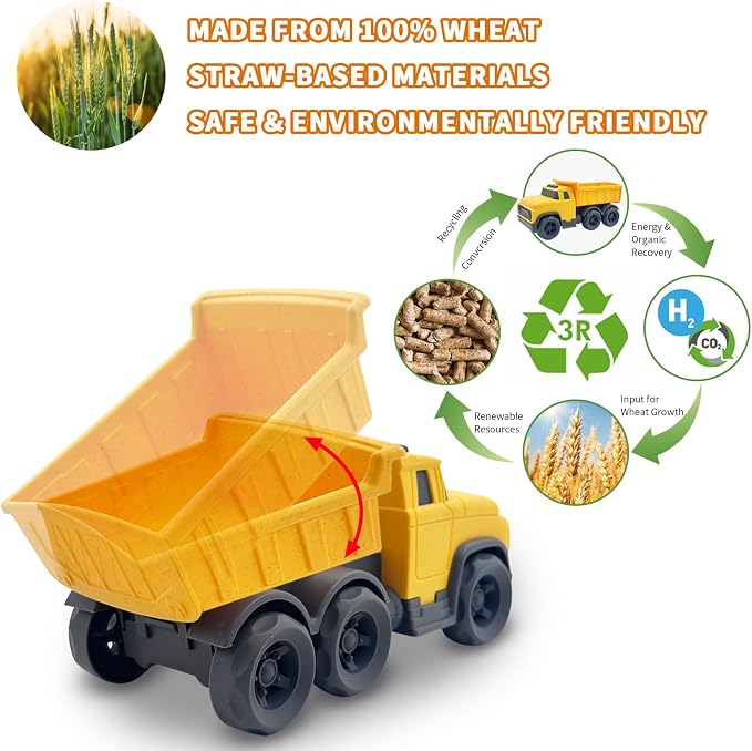 Aigitoy Toddler Car Toys for 1-3 Year Old, Yellow Dump Truck, BPA Free, Phthalates Free, PVC, Recycled Plastic, Construction Truck, Kids Outdoor Toys, Christmas Birthday Gifts for Boys Girls