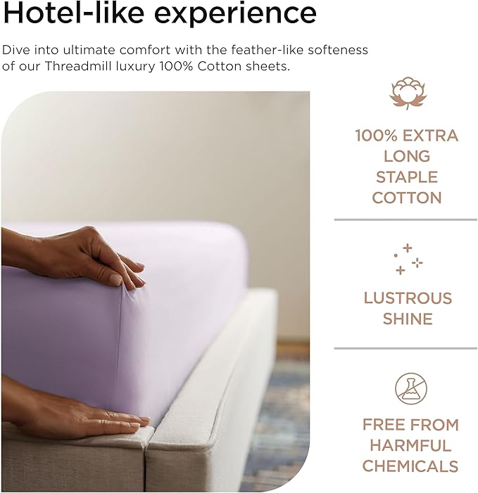 Threadmill Full Size Sheets | 600 Thread Count Bed Sheets Set with 16” Deep Pocket for Full Size Mattress | Sateen Weave 4-Piece Bedding Set with Cooling Effect | Lilac