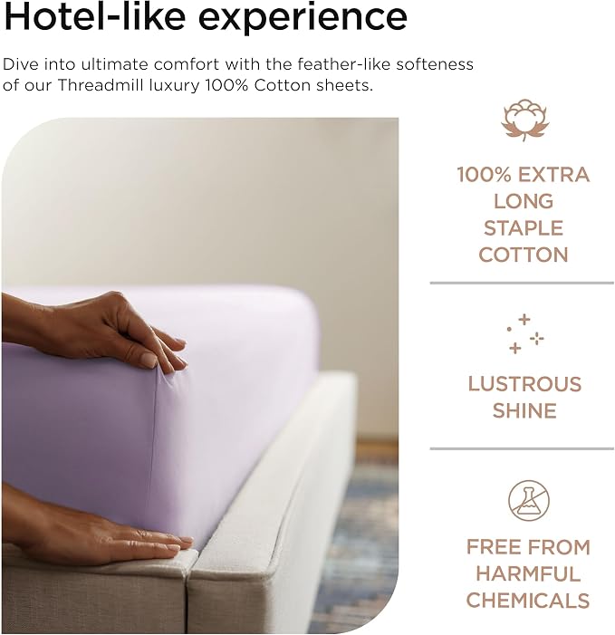 Threadmill Sheets for Twin Mattress | 600 Thread Count Twin Bed Sheets Set with 15” Deep Pocket | Sateen Weave 3-Piece Bedding Set with Cooling Effect | Lilac