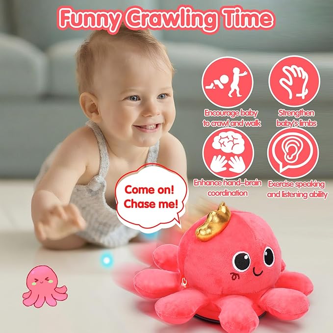 Tsomtto Baby Girl Toys, Musical Crawling & Walking Octopus Plush Light up Stuffed Animal Dancing Girl Gifts Music Sensory Infant Toy Learning Newborn Baby Girls First Birthday Gifts