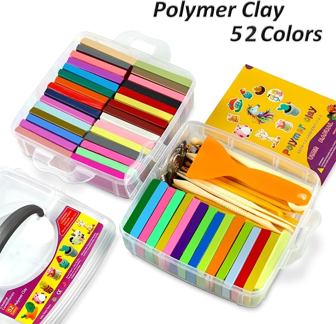 Aestd-ST Polymer Clay 52 Colors, Modeling Clay for Kids, Non-Sticky Oven Bake Clay with Sculpting Tools and Accessories, Halloween Christmas Gift for Children and Artists