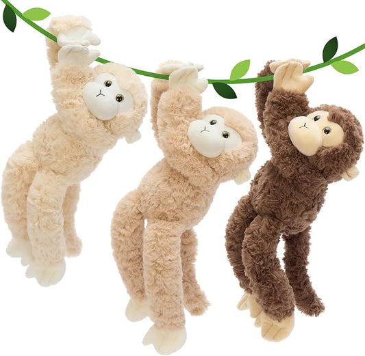 MorisMos 3Pcs Hanging Monkey Stuffed Animal Plush Toys, 16" Stuffed Monkey with Long Hands – Wearable & Huggable, Soft Cuddly Monkey Plushies for Home Decor, Christmas Birthday Gift for Kids Adults