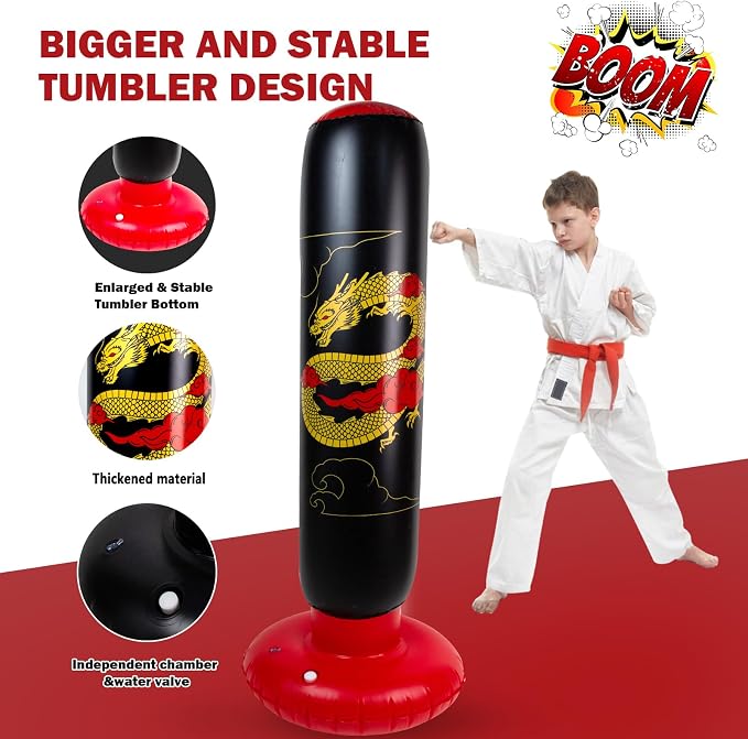 Onirii Kids Inflatable Punching Bag | Large Stable Kids Inflatable Boxing Bag Toy Set with Gloves for Boys & Girls Age 3-12 for Taekwondo,MMA and Practicing Karate