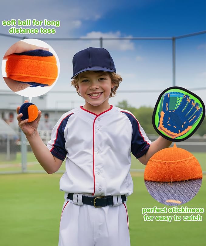 Toss and Catch Ball Game with Soft Balls & Sticky Baseball Gloves - Toys for Indoor, Outdoor, Yard, Beach, Pool, Camping - Birthday Gift for Boys, Girls, Toddler, Kids Ages 3-12 - Green