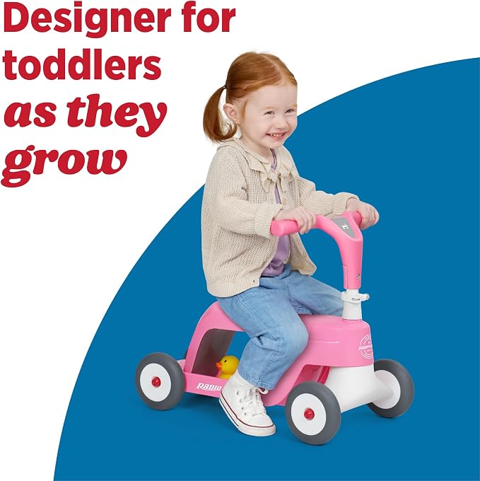 Radio Flyer Scoot 2 Scooter, Blue/Red/Pink, for Kids Ages 1-4, Ride On Toy or 4-Wheel Kids Scooter, Durable Wheels and Frame, Converts Easily with Flip Deck, Toddler Ride On Toys (Amazon Exclusive)