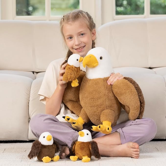 6 Piece Bald Eagle Plush Toy Set, 16 Inch Mother Eagle Stuffed Animal with 3 Baby Eagles and 2 Eggs, Soft Eagle Plush Family for Kids Boys Girls, Birthday for Bird Lovers