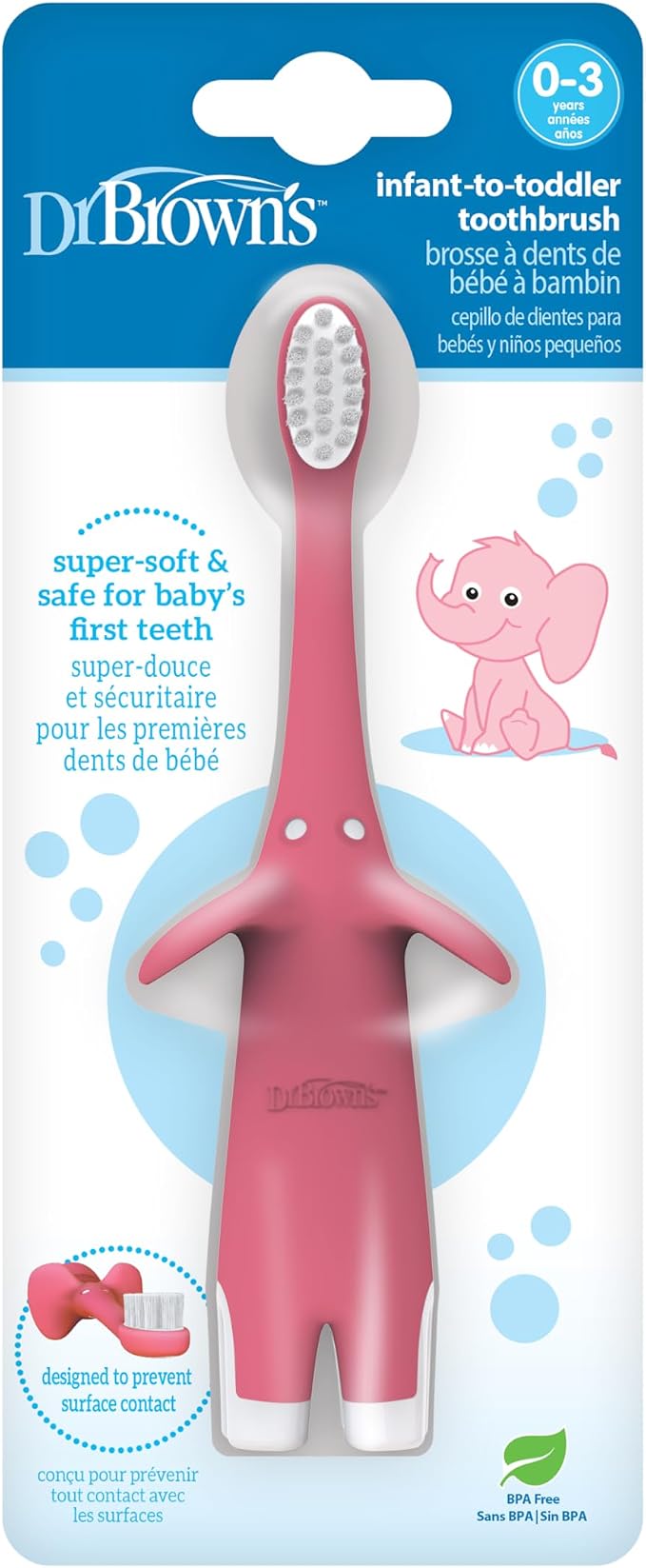 Dr. Brown's Infant-to-Toddler Toothbrush, Elephant, Pink, 0-3 Years