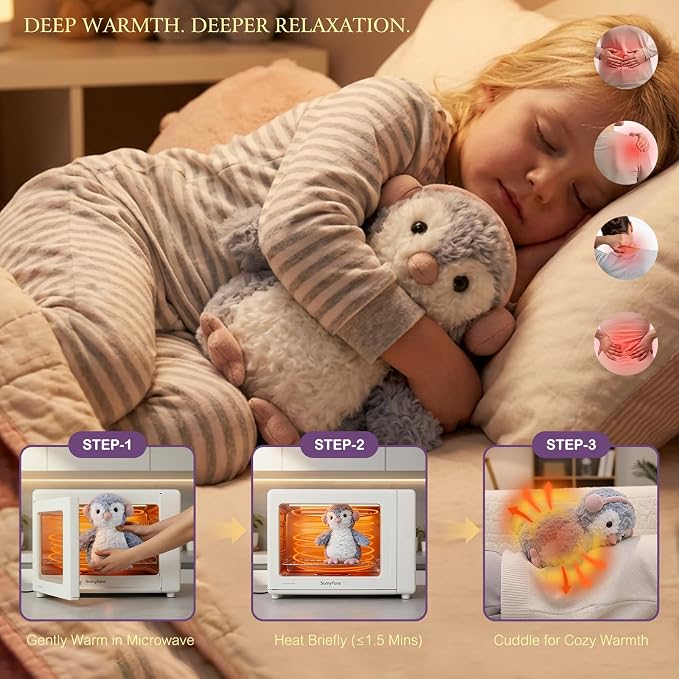 KOWSI® Microwavable Heating Pad Music-Loving Penguin Plush - Weighted Stuffed Animal Tourmaline & Lavender - 1 lb for Long Lasting Cozy Warmth & Relaxation - Includes Gift Box & Greeting Card