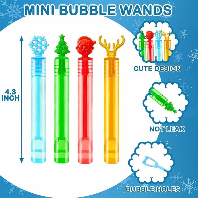 Holiday Party Favors Goodie Bags Stocking Stuffers for Kids – 32 Pack Small Mini Bubbles Wand Toys Gifts for Toddlers, Winter New Year School Classroom Party Supplies, Prizes & Treats for Students