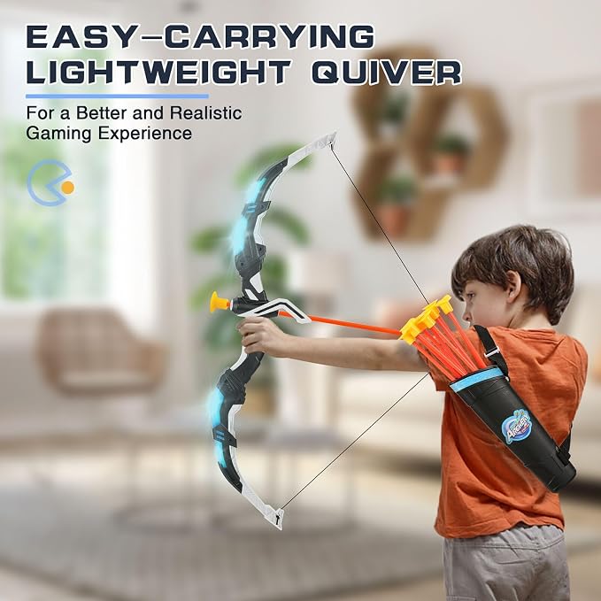 Bow and Arrow Set for Kids, 2 Pack LED Light Up Archery Set with 20 Suction Cup Arrows, Indoor and Outdoor Toy for Boys Girls Age 4-8 8-12 with Standing Target&2 Quivers, Birthday Gift 3-12 Years Old