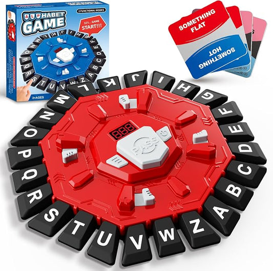 Resflycheng Word Game Family Board Game with Digital Display Timer and 2 Categories Modes Fun Fast-Paced 24-Letter Game for Learning Party Interactive (Red)