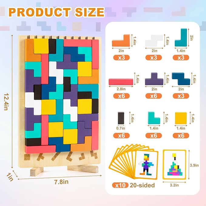 Wooden Montessori Blocks Puzzle for Kids, Russian 3D Colorful Brain Teaser Stacking Toy, STEM Educational Board Game for Toddlers, Ideal Birthday Gift for Boys Girls Ages 3 4 5 6