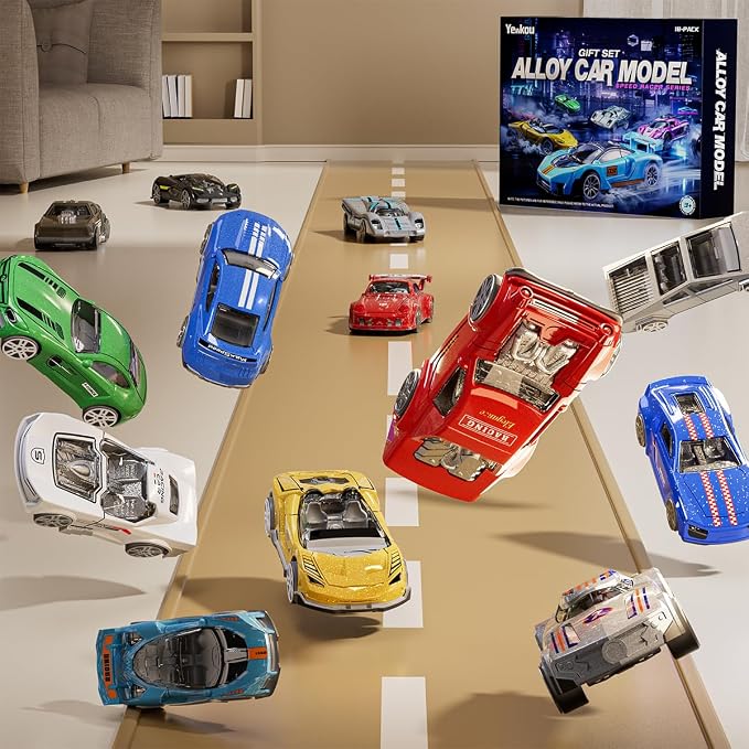 Toys Cars 18-Pack, 1:64 Scale Die-Cast Metal Vehicles Set, Includes Pickup, Racing Cars,Sports Cars for Display or Play, Great Gift for Kids Age 3 Years and Up (18 Pack)