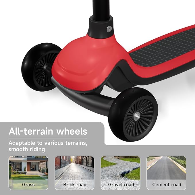 3 Wheel Kick Scooter for Kids, Adjustable Height Foldable Toddler Scooter, Stable Lean-to-Steer Wide Standing Board Scooters