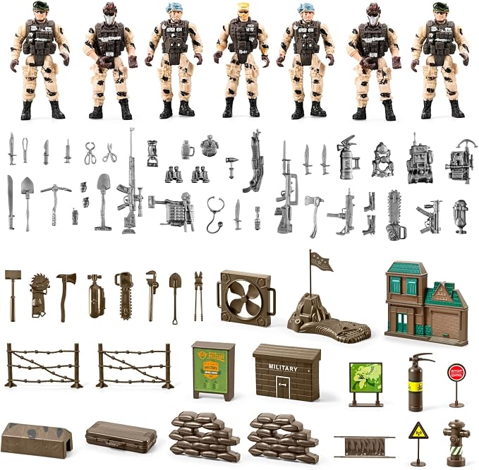 78-in-1 Army Men Toys Sets with Realistic Military Truck/Helicopter/Kayak Boat/Motorcycle/Army Men Action Figures/Weapon Gears, Army Toys Gift for Boys Kids 4-7 6-8 8-14 Fun Birthday Party Favors