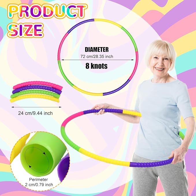 Sratte 12 Pcs Toy Hoop for Kid Detachable Adjustable Toy Hoop Colored Hoop Exercise Ring Plastic Circle for Kid Teen Gymnastics Dog Agility Equipment, Require Self Assembly(Fresh Color, 28 Inch)