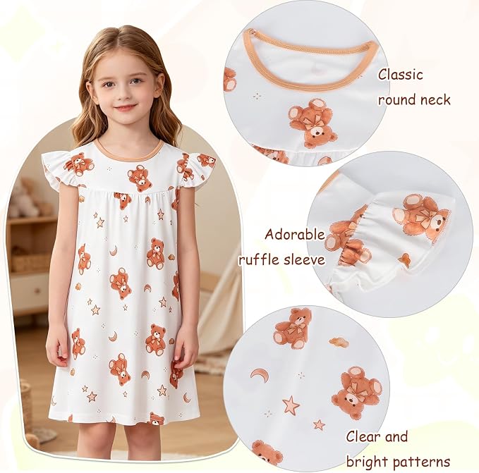 AmzBarley Matching Doll & Girl Pajamas Girls Nightgowns Sleepwear Night Dress for Kids and 18 inch Doll Clothes
