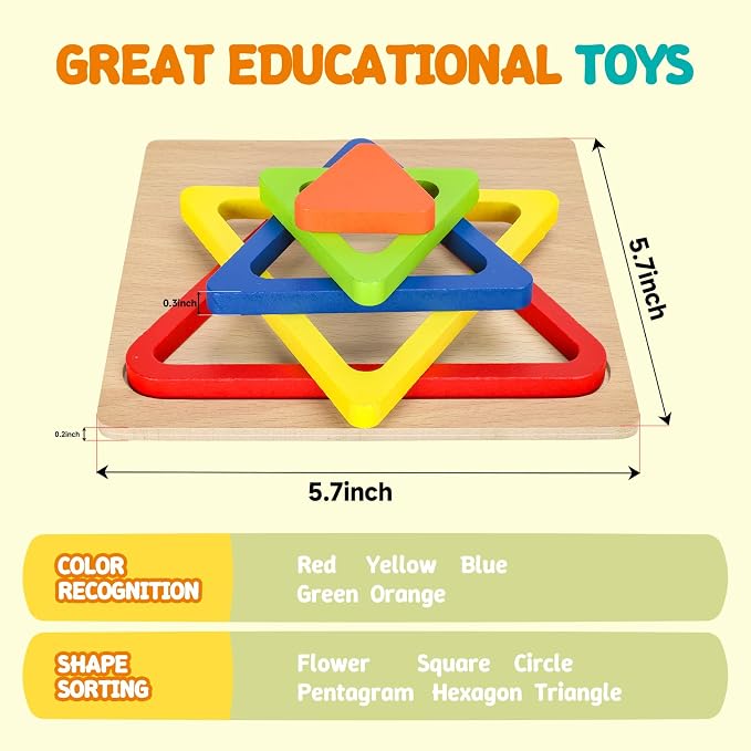 Toddler Puzzles Montessori Toy Wooden Shape Sorting Puzzle Sensory Toy Toddler Activities Preschool Learning Educational Autistic Developmental 1 2 3 Year Old Girl Boy 1-3 Dementia Game Easter Gift