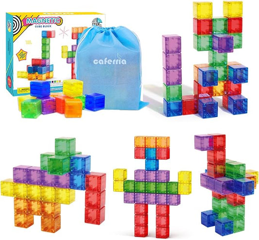 Caferria 1.4 inch Large Magnetic Blocks for Kids, 30pcs Magnet Building Blocks, Preschool STEM Sensory Montessori Stacking Cubes Educational Building Toys for 3 4 5 6 7 8 Year Old Boys Girls