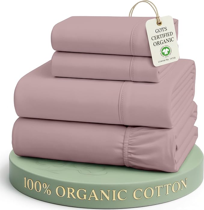 LANE LINEN Cal King Sheet Set 100% Organic Cotton Cooling Soft 4pc - Lilac | Cal King Sheet Set, Organic Cotton Percale - Crisp, Cool & Breathable, For Hot Sleepers, All-Season Comfort