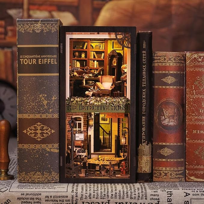 CUTEBEE Book Nook Kit - DIY Miniature House Dollhouse Kit for Adult and Teens, Booknook Bookshelf Decor Alley Model Build with LED Light, Gifts for Family and Friends