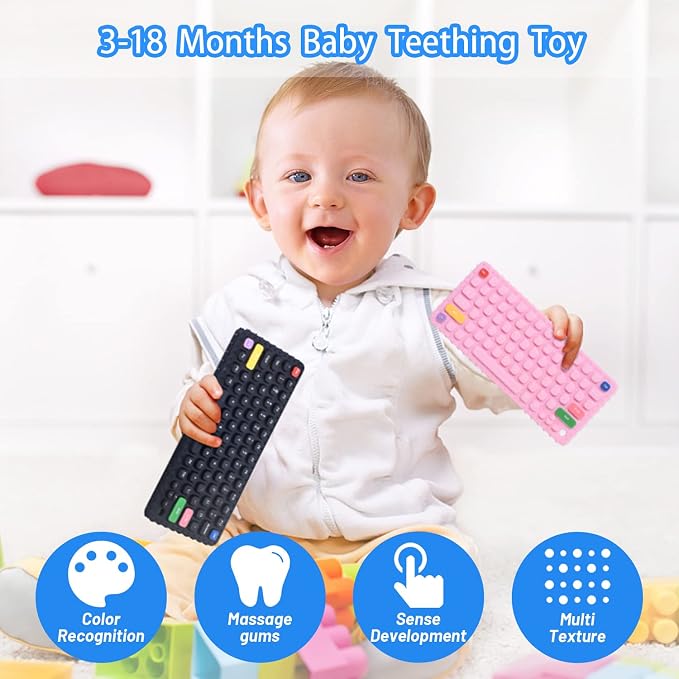 Baby Keyboard Teething Toys for Babies 0-3, 0-6, 6-12 Months | Soft Silicone Keyboard Teethers | Baby Fidget Toys 0-6 Months | Infant Teether Pacifier for Breastfeeding Baby Boy Girl