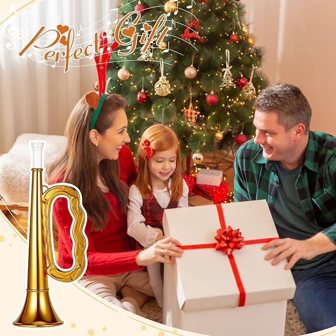 Lewtemi Gold Bugle Horn Musical Instruments Toy for Kid Toddler Fake Plastic Preschool Music Toy Gift Portable Wind Instrument Early Educational Teaching Songs Gifts for Toddlers Children