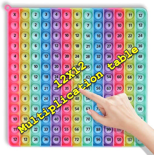 Rainbow Multiplication Table pop Fidget Toys Educational Math Learning Board Game, 12x12 Times Tables Practice, Colorful Silicone Push Bubble Sensory Toy (12 X12 Makar Multiplication Table)