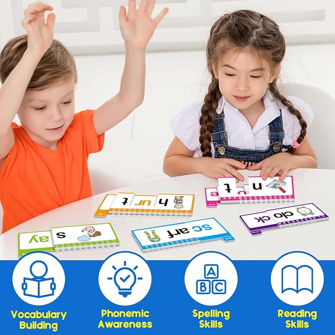 Word Family Build Book, 40 Read and Rhyme Flip Books, Learn to Read Phonics Flash Cards, Sight Words Flash Cards Kindergarten Flip Books for Kids Homeschool Preschool Learning Activities