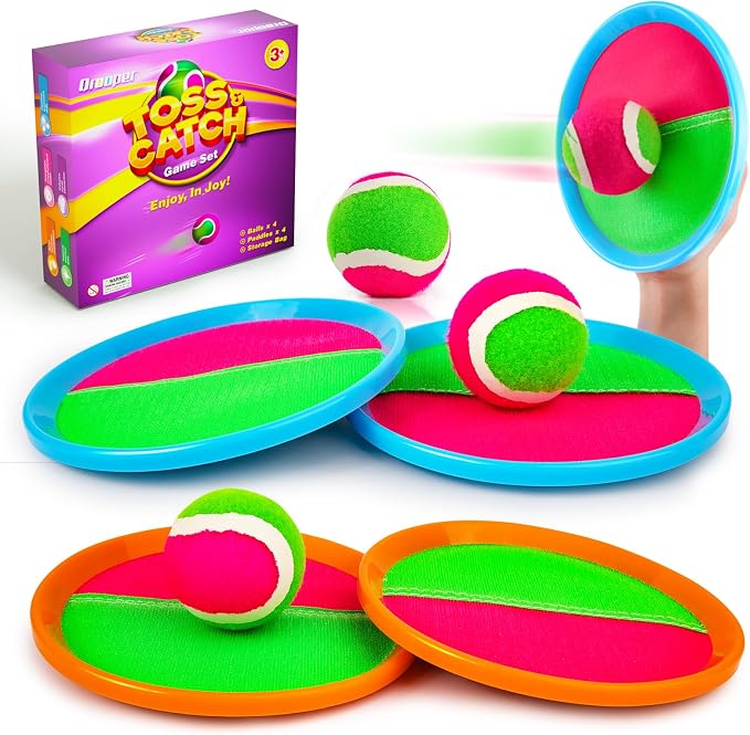 Toss and Catch Ball Game Set - Outdoor & Indoor Sports Toys for Kids - Outside Games for Yard, Lawn, Camping, Beach, Pool - Classic Sticky Paddle Ball Toy for 3 4 5 6 7 8-12 Year Old Boys Girls Gifts