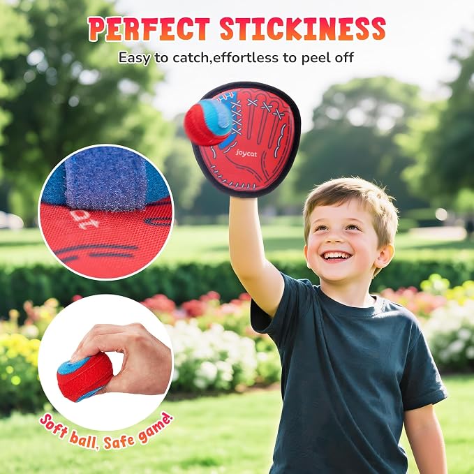 JoyCat Toss and Catch Ball Game, 2 Adult & 2 Kids Paddles Sticky Ball Set, Family Outdoor Catch Game for Beach, Backyard & Pool, Birthday Gifts for Boys Girls Ages 3+